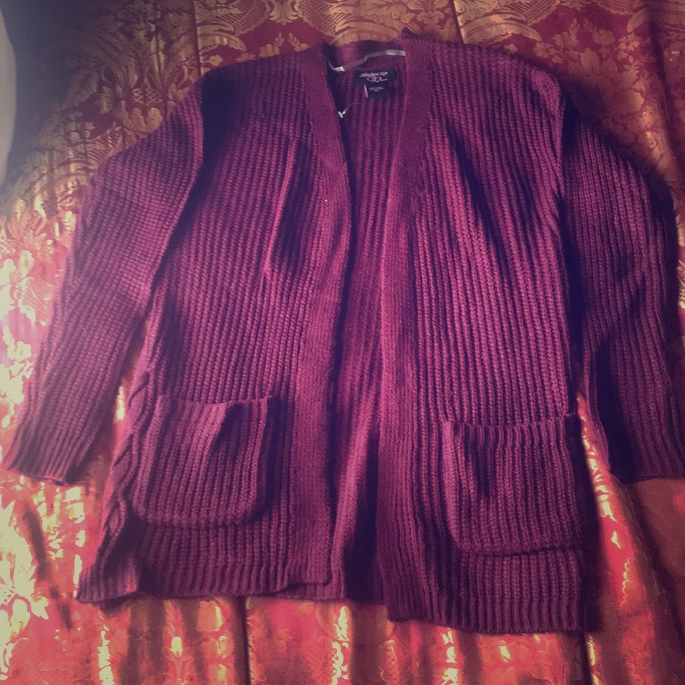 Maroon cardigan with laced sides